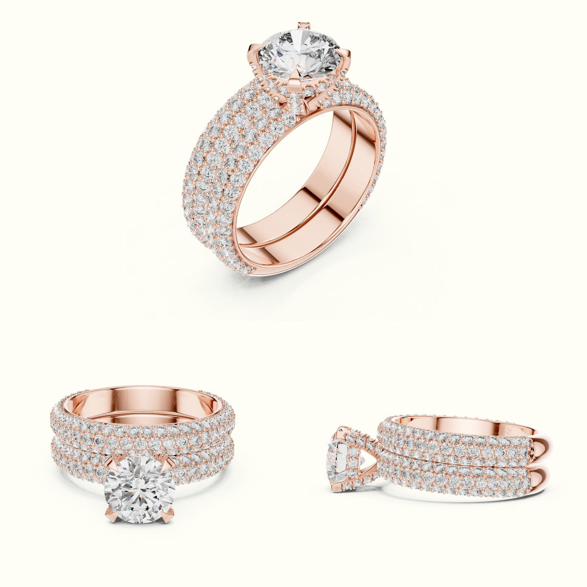 Four-Prong Round Solitaire Lab-Grown Diamond Ring with Band — Rose gold, on the hand | Crystal N Cuts