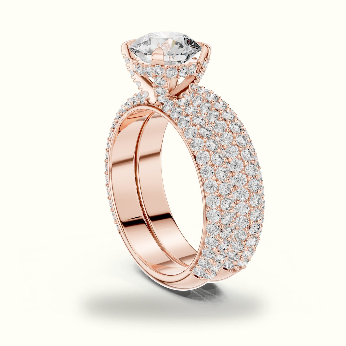 Four-Prong Round Solitaire Lab-Grown Diamond Ring with Band — Rose gold, view 1 | Crystal N Cuts