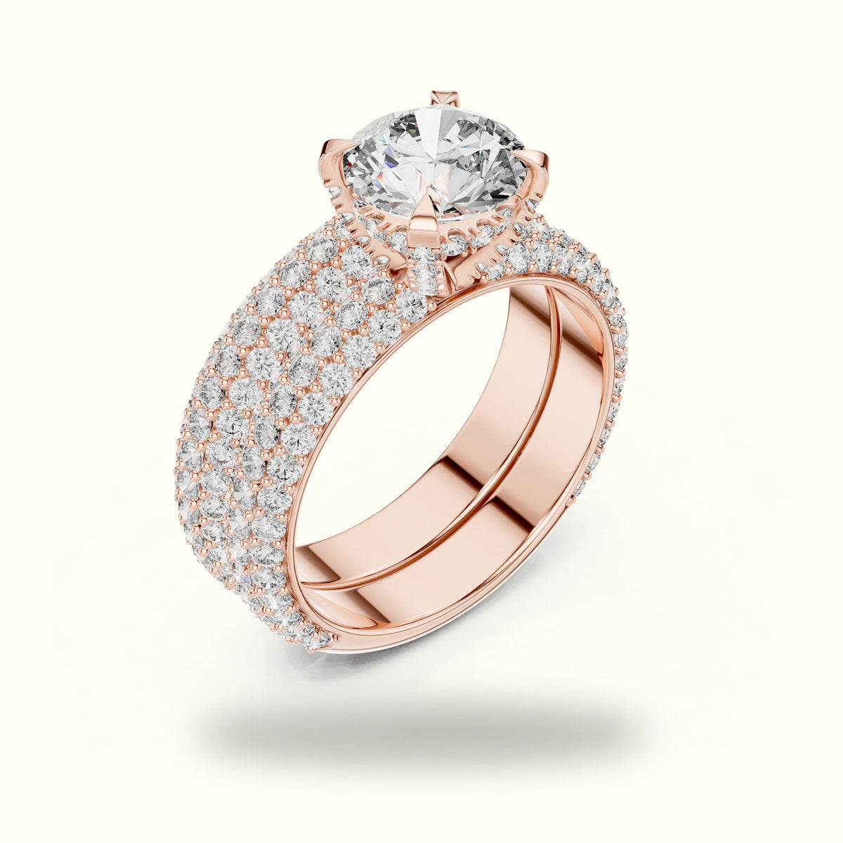 Four-Prong Round Solitaire Lab-Grown Diamond Ring with Band — Rose gold, view 2 | Crystal N Cuts
