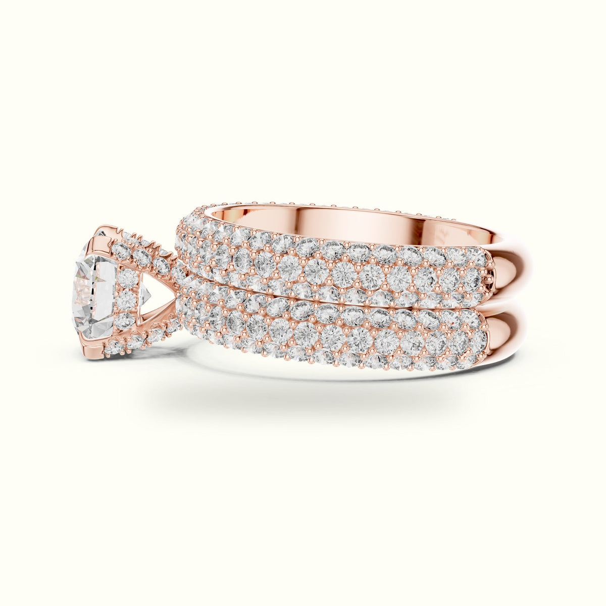 Four-Prong Round Solitaire Lab-Grown Diamond Ring with Band — Rose gold, view 3 | Crystal N Cuts
