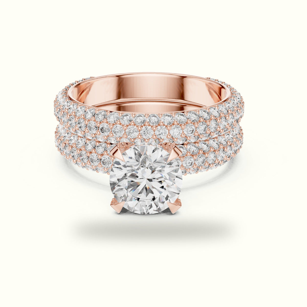 Four-Prong Round Solitaire Lab-Grown Diamond Ring with Band — Rose gold, front view | Crystal N Cuts