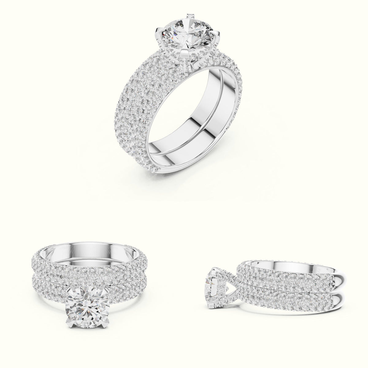 Four-Prong Round Solitaire Lab-Grown Diamond Ring with Band — White gold, on the hand | Crystal N Cuts