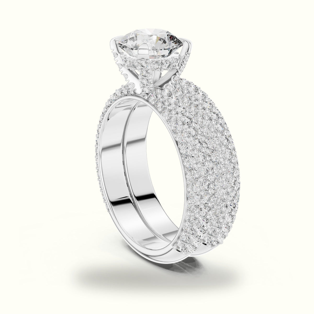 Four-Prong Round Solitaire Lab-Grown Diamond Ring with Band — White gold, view 1 | Crystal N Cuts