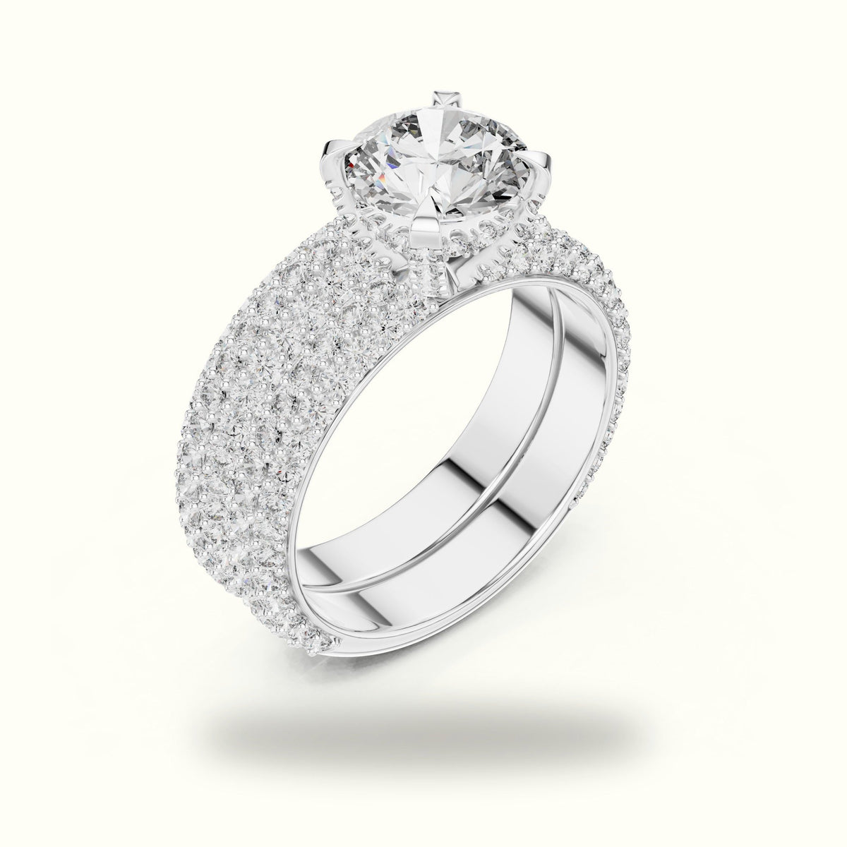 Four-Prong Round Solitaire Lab-Grown Diamond Ring with Band — White gold, view 2 | Crystal N Cuts