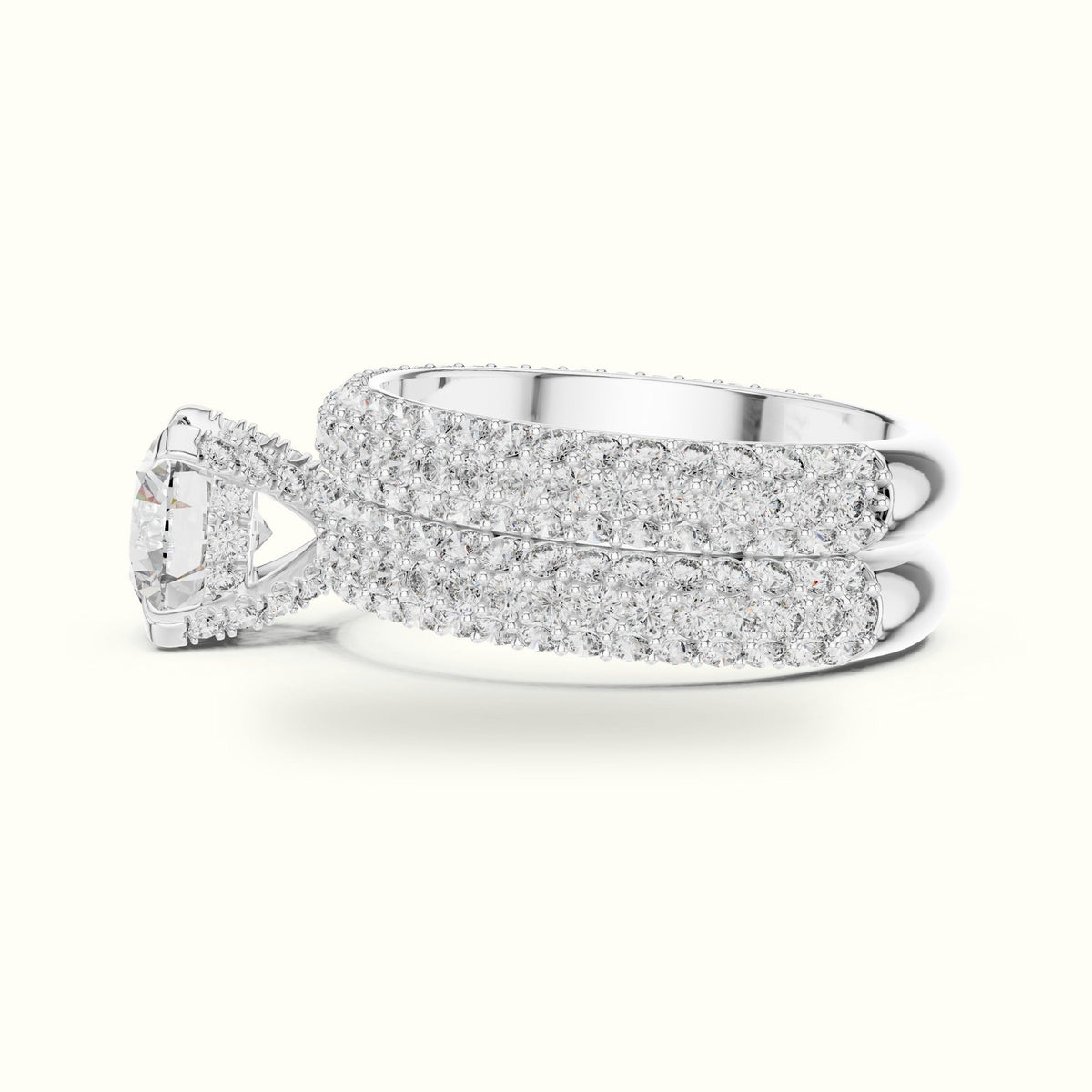 Four-Prong Round Solitaire Lab-Grown Diamond Ring with Band — White gold, view 3 | Crystal N Cuts