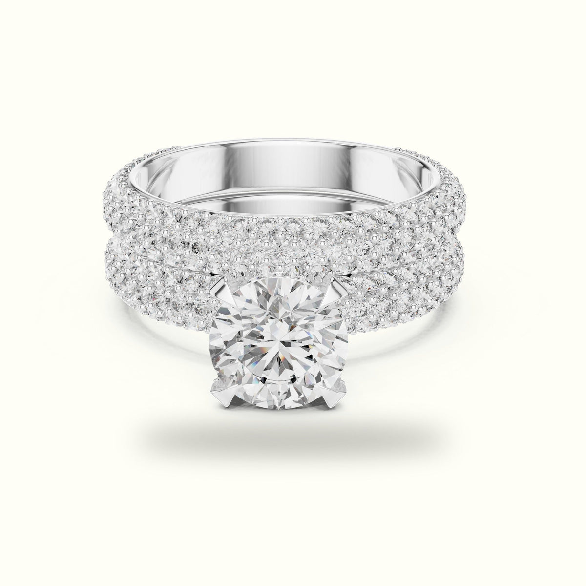 Four-Prong Round Solitaire Lab-Grown Diamond Ring with Band — White gold, front view | Crystal N Cuts