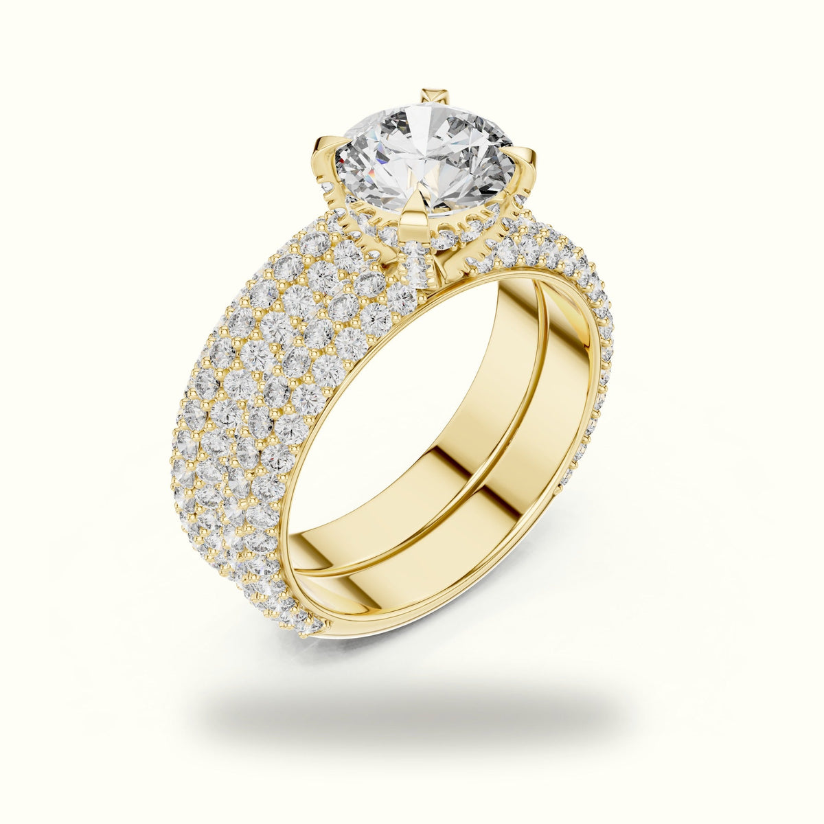 Four-Prong Round Solitaire Lab-Grown Diamond Ring with Band — Yellow gold, view 2 | Crystal N Cuts