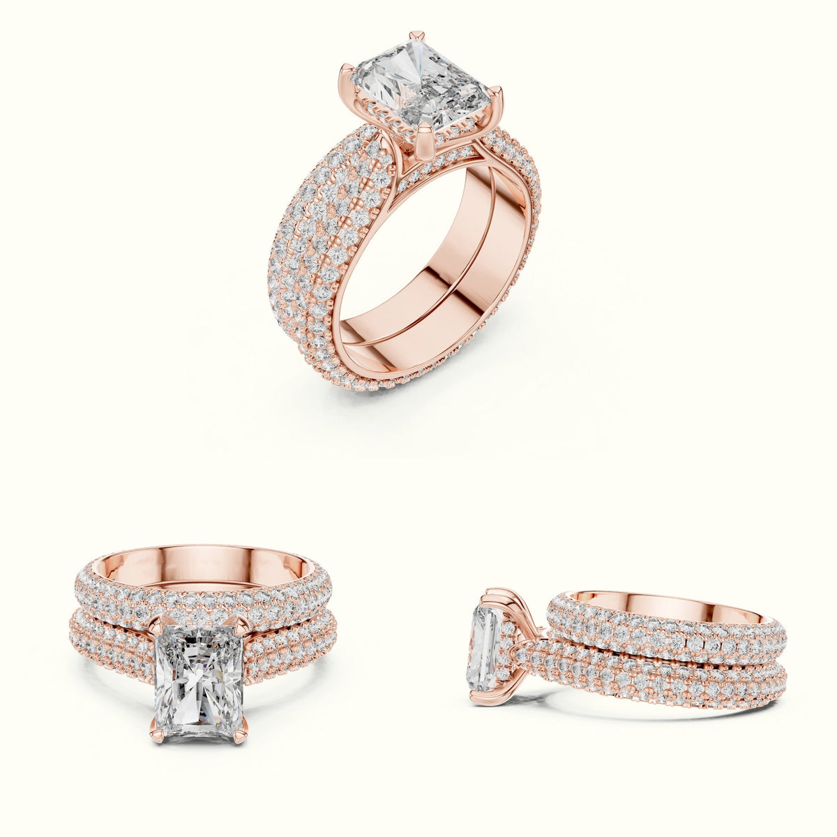 Radiant Solitaire Lab-Grown Diamond Ring with Band — Rose gold, on the hand | Crystal N Cuts