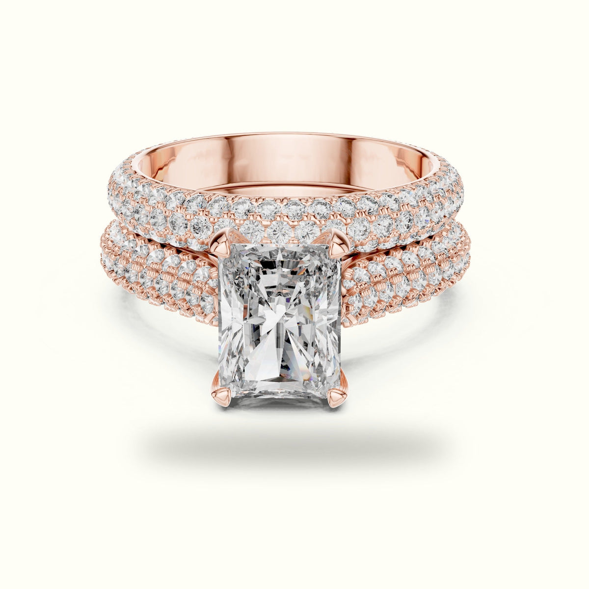 Radiant Solitaire Lab-Grown Diamond Ring with Band — Rose gold, front view | Crystal N Cuts