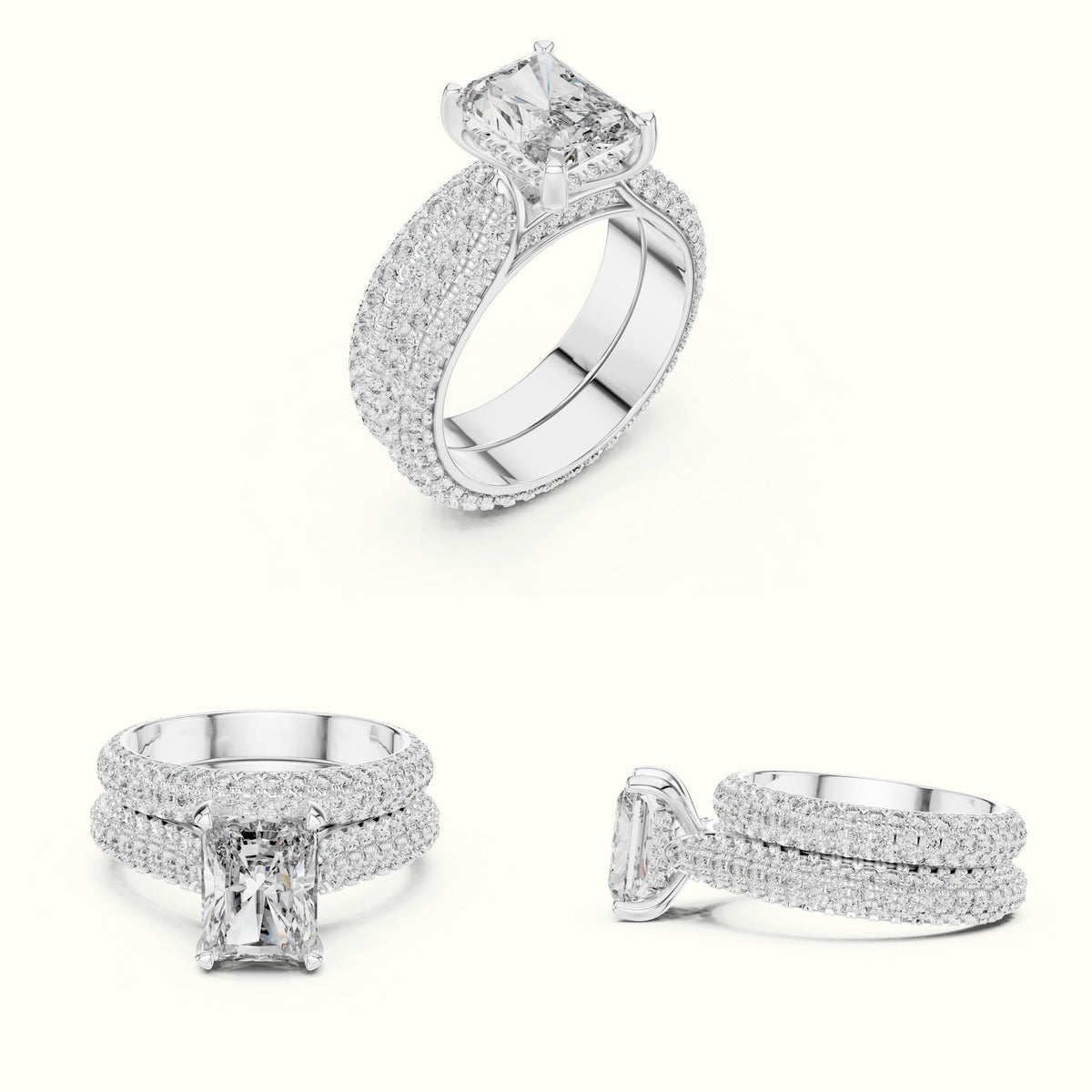 Radiant Solitaire Lab-Grown Diamond Ring with Band — White gold, on the hand | Crystal N Cuts