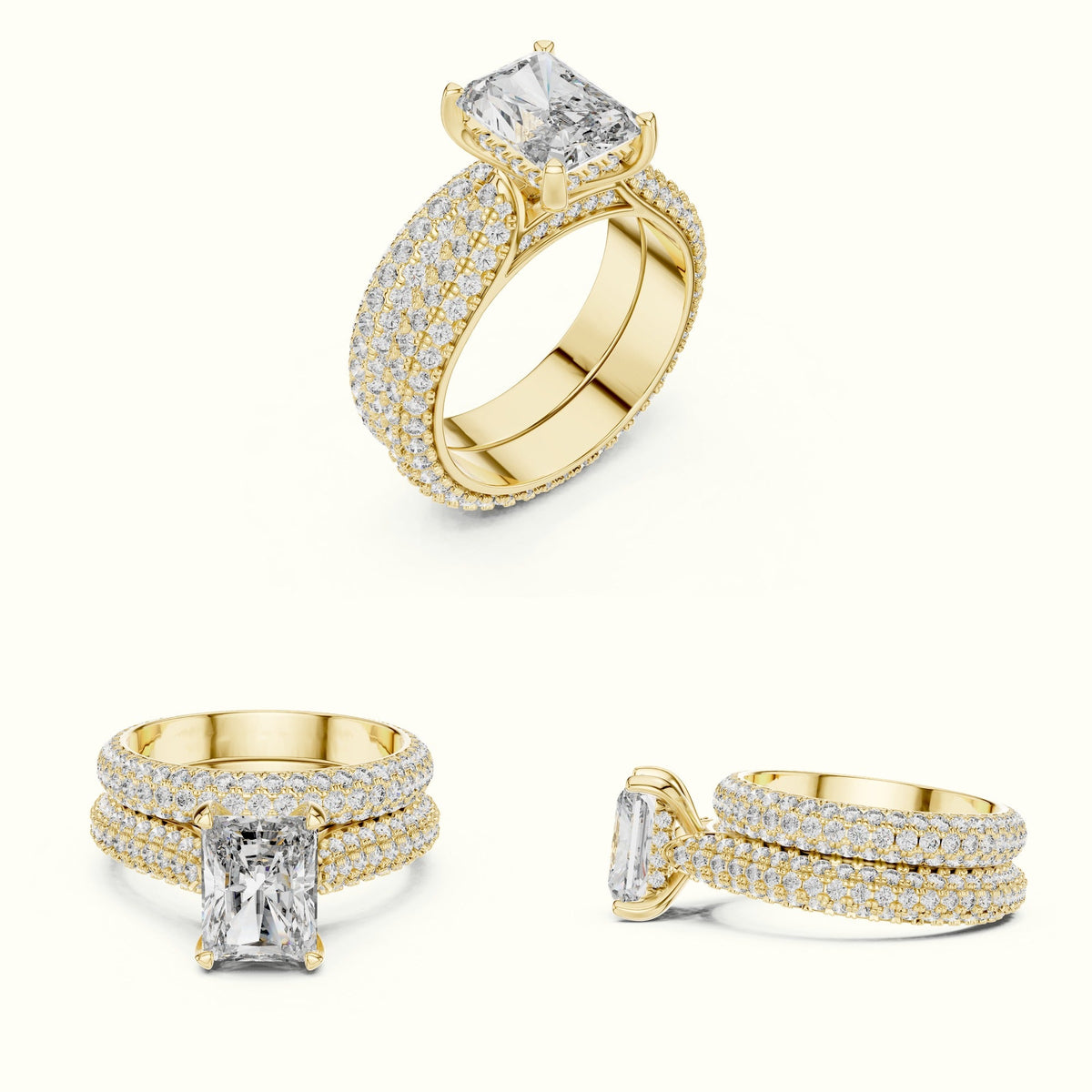 Radiant Solitaire Lab-Grown Diamond Ring with Band — Yellow gold, on the hand | Crystal N Cuts