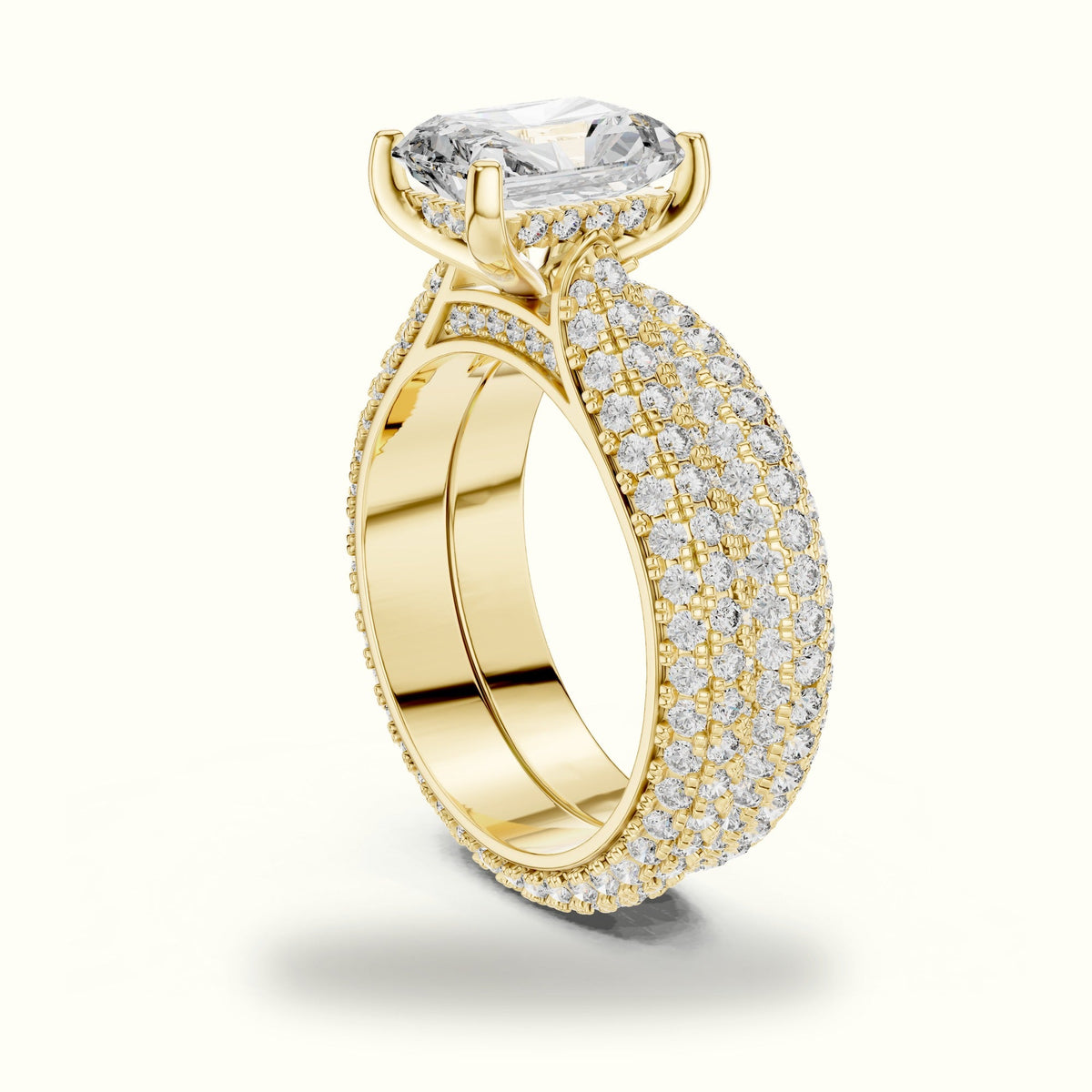 Radiant Solitaire Lab-Grown Diamond Ring with Band — Yellow gold, view 1 | Crystal N Cuts