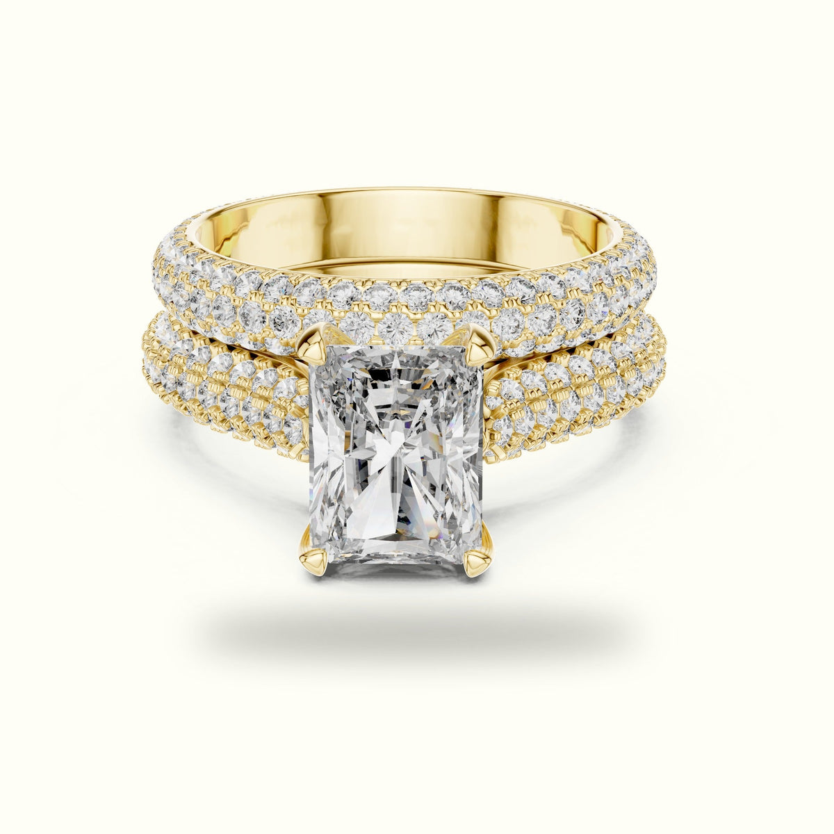 Radiant Solitaire Lab-Grown Diamond Ring with Band — Yellow gold, front view | Crystal N Cuts