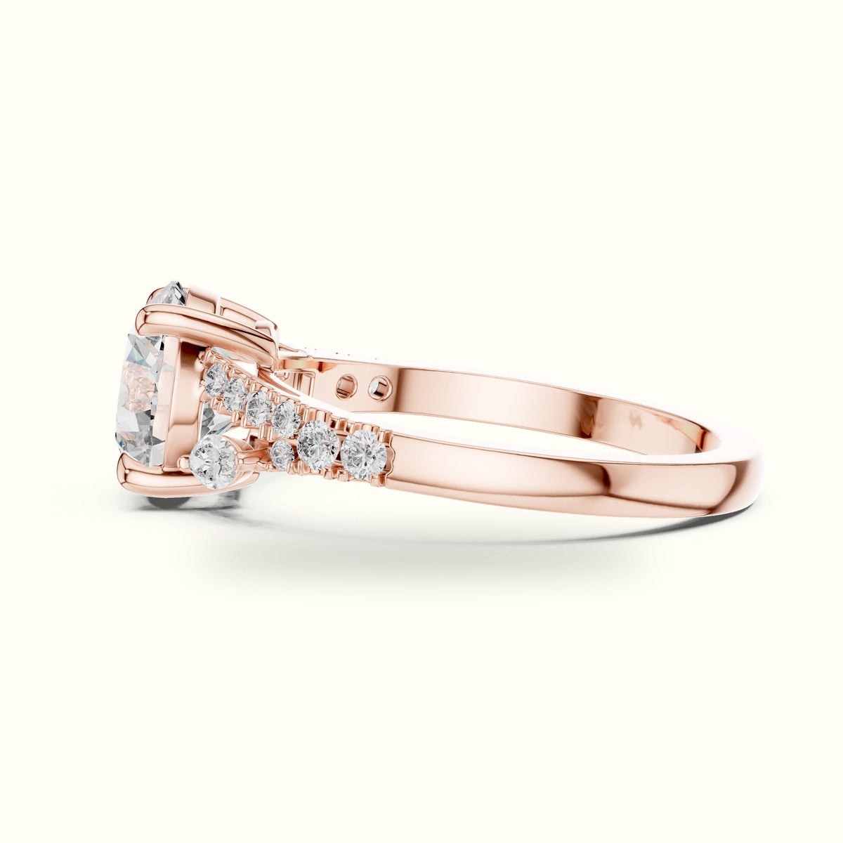 Round Solitaire Lab-Grown Diamond Ring with Twisted Split Shoulder — Rose gold, view 3 | Crystal N Cuts