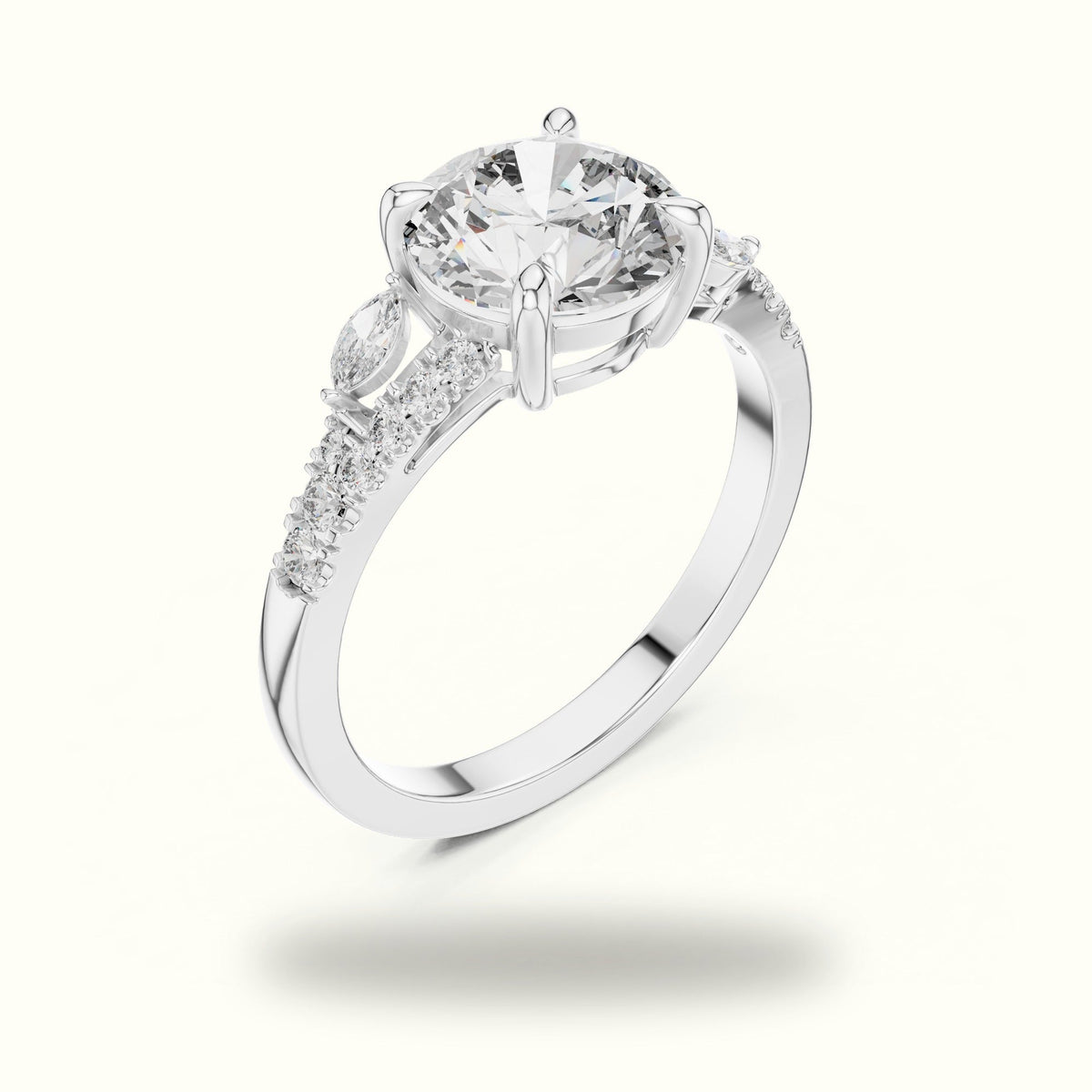 Round Solitaire Lab-Grown Diamond Ring with Twisted Split Shoulder — White gold, view 2 | Crystal N Cuts