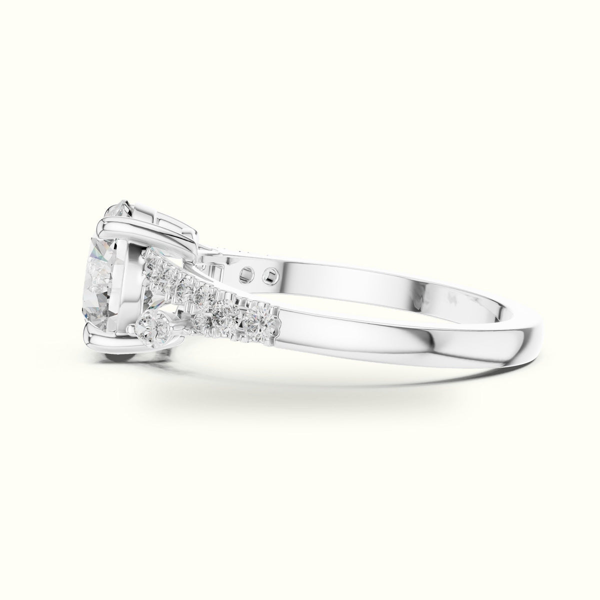 Round Solitaire Lab-Grown Diamond Ring with Twisted Split Shoulder — White gold, view 3 | Crystal N Cuts