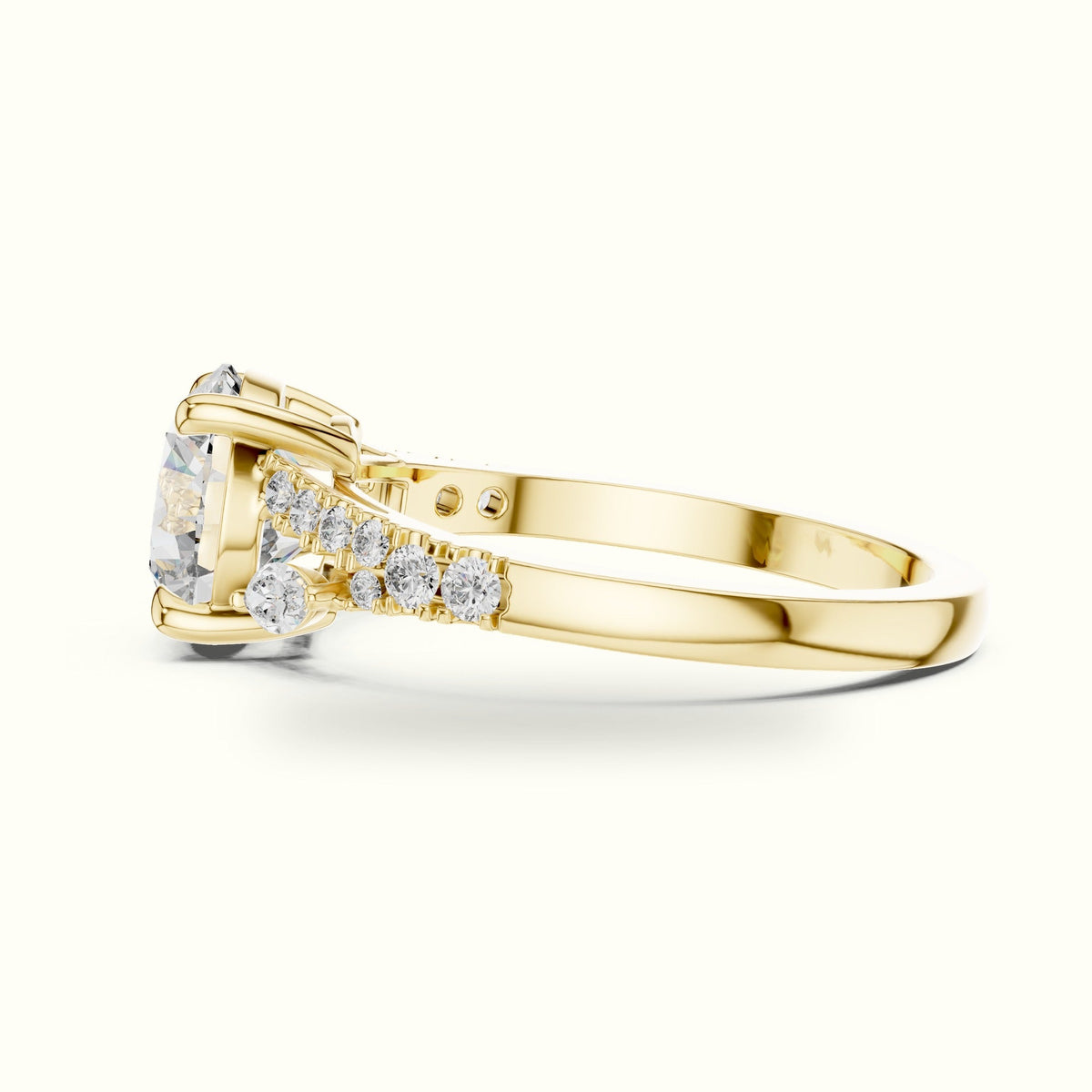Round Solitaire Lab-Grown Diamond Ring with Twisted Split Shoulder — Yellow gold, view 3 | Crystal N Cuts