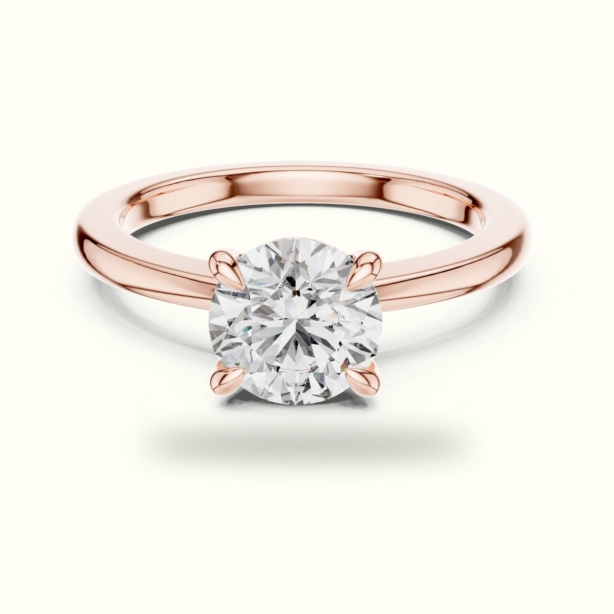 Four-Prong Round Solitaire Lab-Grown Diamond Ring — Rose gold, front view | Crystal N Cuts