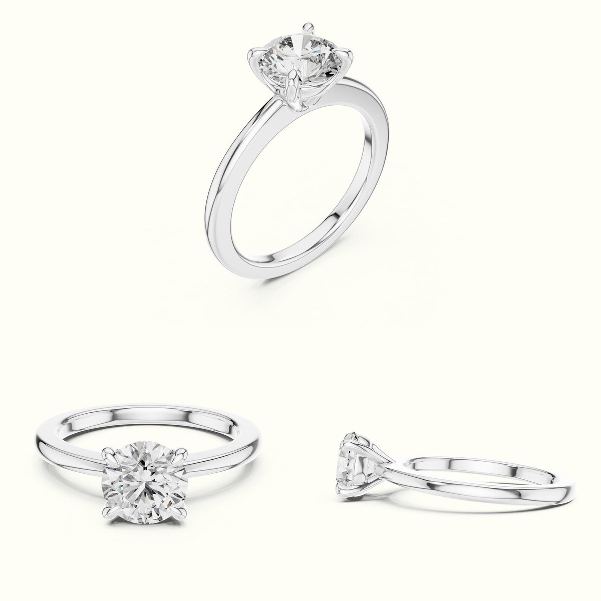 Four-Prong Round Solitaire Lab-Grown Diamond Ring — White gold, on the hand | Crystal N Cuts