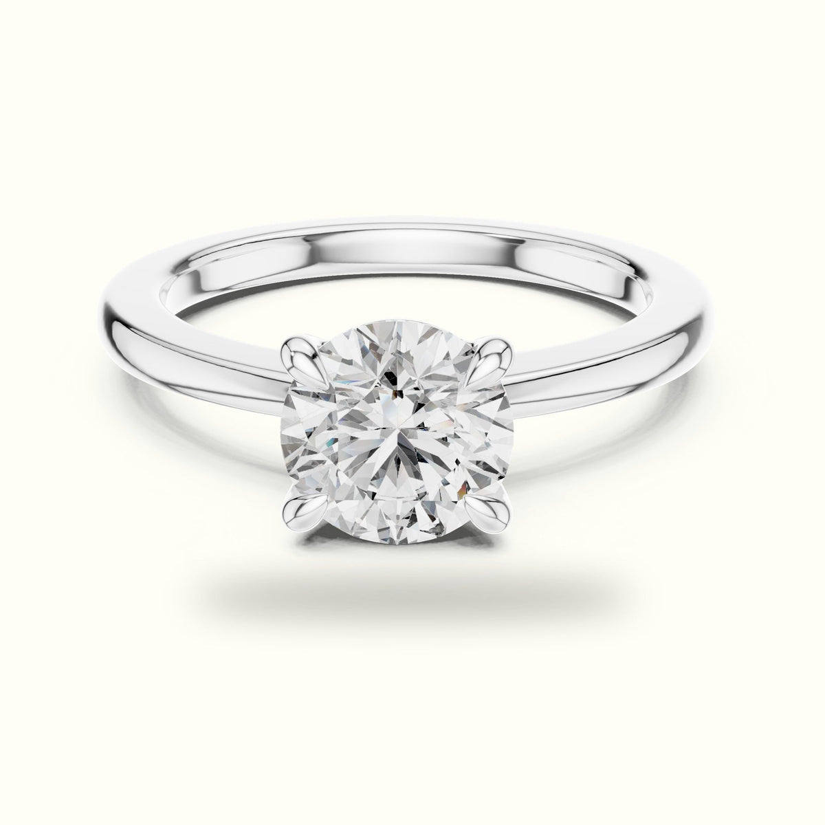 Four-Prong Round Solitaire Lab-Grown Diamond Ring — White gold, front view | Crystal N Cuts