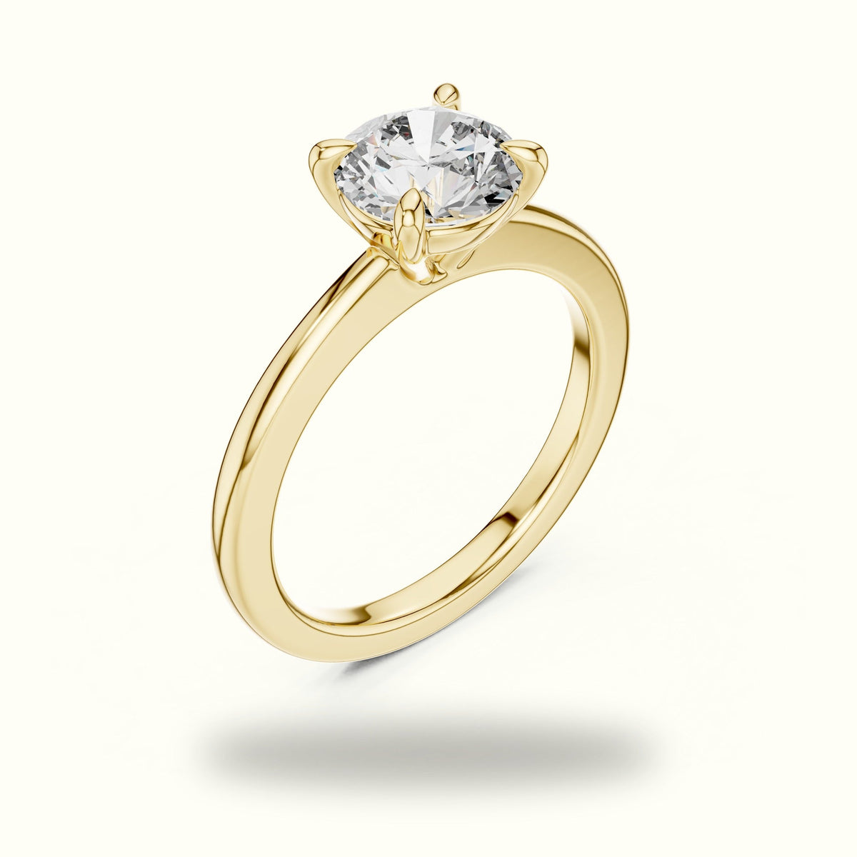 Four-Prong Round Solitaire Lab-Grown Diamond Ring — Yellow gold, view 2 | Crystal N Cuts