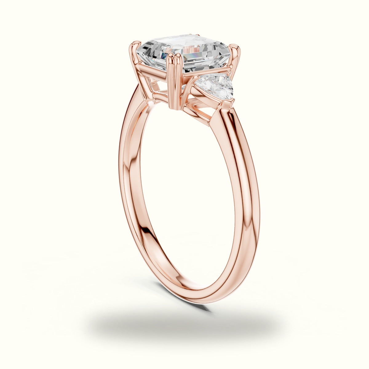 Asscher Three-Stone Lab-Grown Diamond Ring — Rose gold, view 1 | Crystal N Cuts
