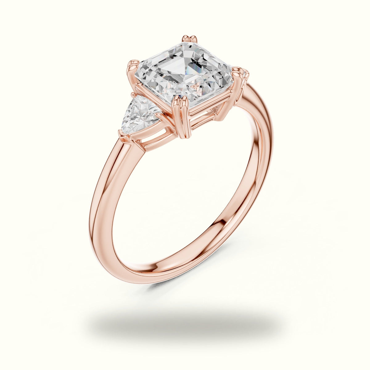 Asscher Three-Stone Lab-Grown Diamond Ring — Rose gold, view 2 | Crystal N Cuts