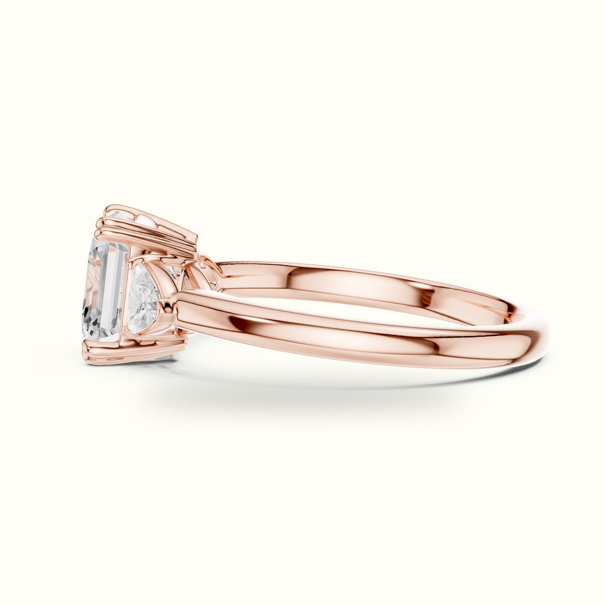 Asscher Three-Stone Lab-Grown Diamond Ring — Rose gold, view 3 | Crystal N Cuts