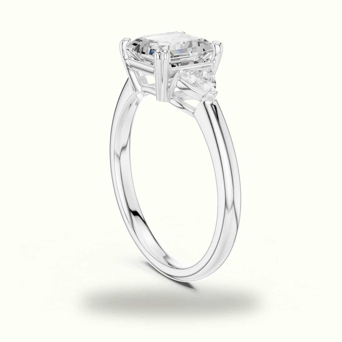 Asscher Three-Stone Lab-Grown Diamond Ring — White gold, view 1 | Crystal N Cuts