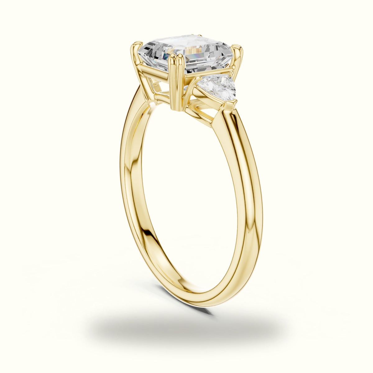 Asscher Three-Stone Lab-Grown Diamond Ring — Yellow gold, view 1 | Crystal N Cuts