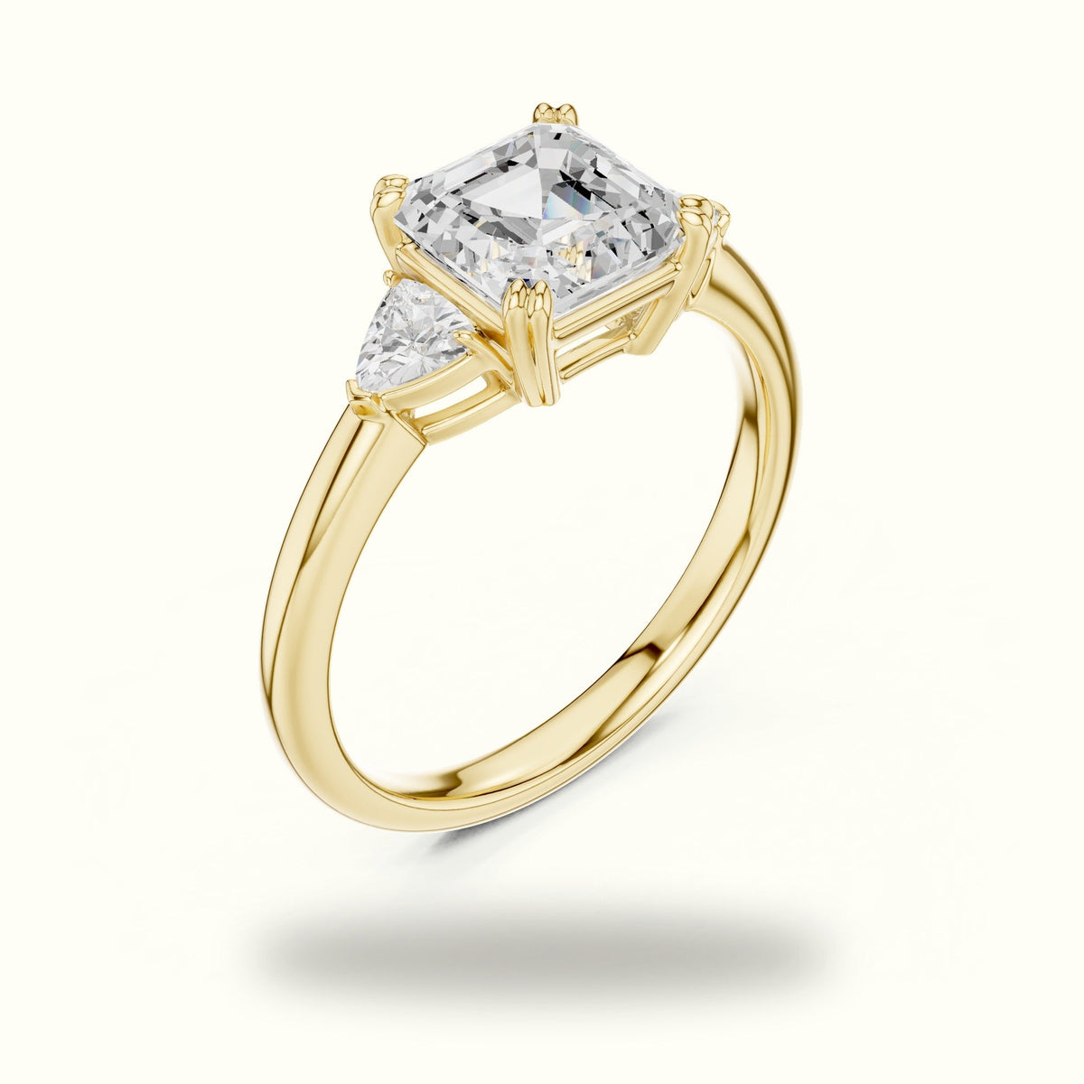 Asscher Three-Stone Lab-Grown Diamond Ring — Yellow gold, view 2 | Crystal N Cuts