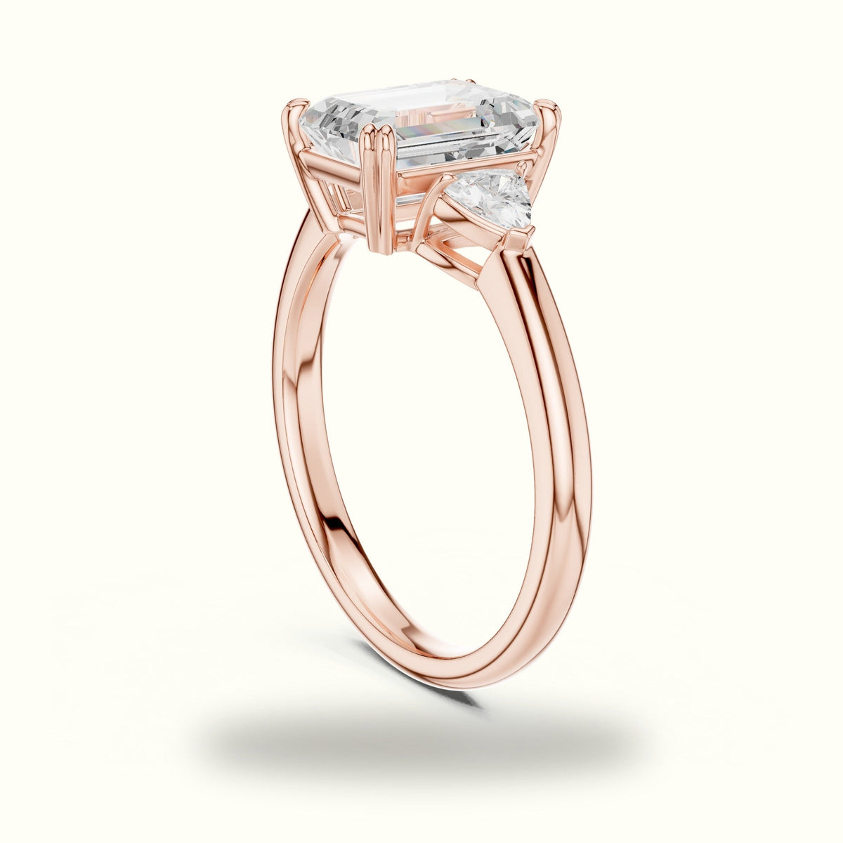 Emerald Three-Stone Basket Lab-Grown Diamond Ring — Rose gold, view 1 | Crystal N Cuts