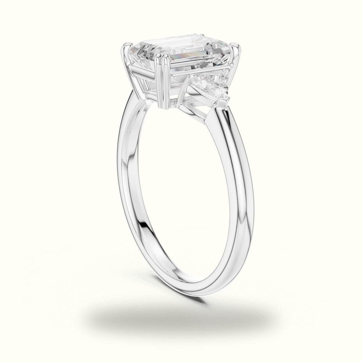 Emerald Three-Stone Basket Lab-Grown Diamond Ring — White gold, view 1 | Crystal N Cuts