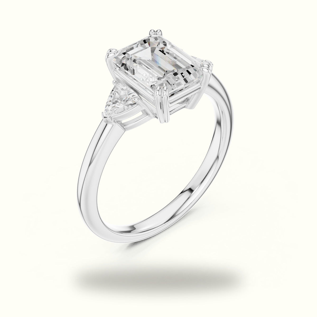 Emerald Three-Stone Basket Lab-Grown Diamond Ring — White gold, view 2 | Crystal N Cuts