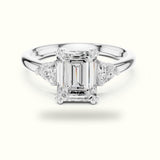 Emerald Three-Stone Basket Lab-Grown Diamond Ring