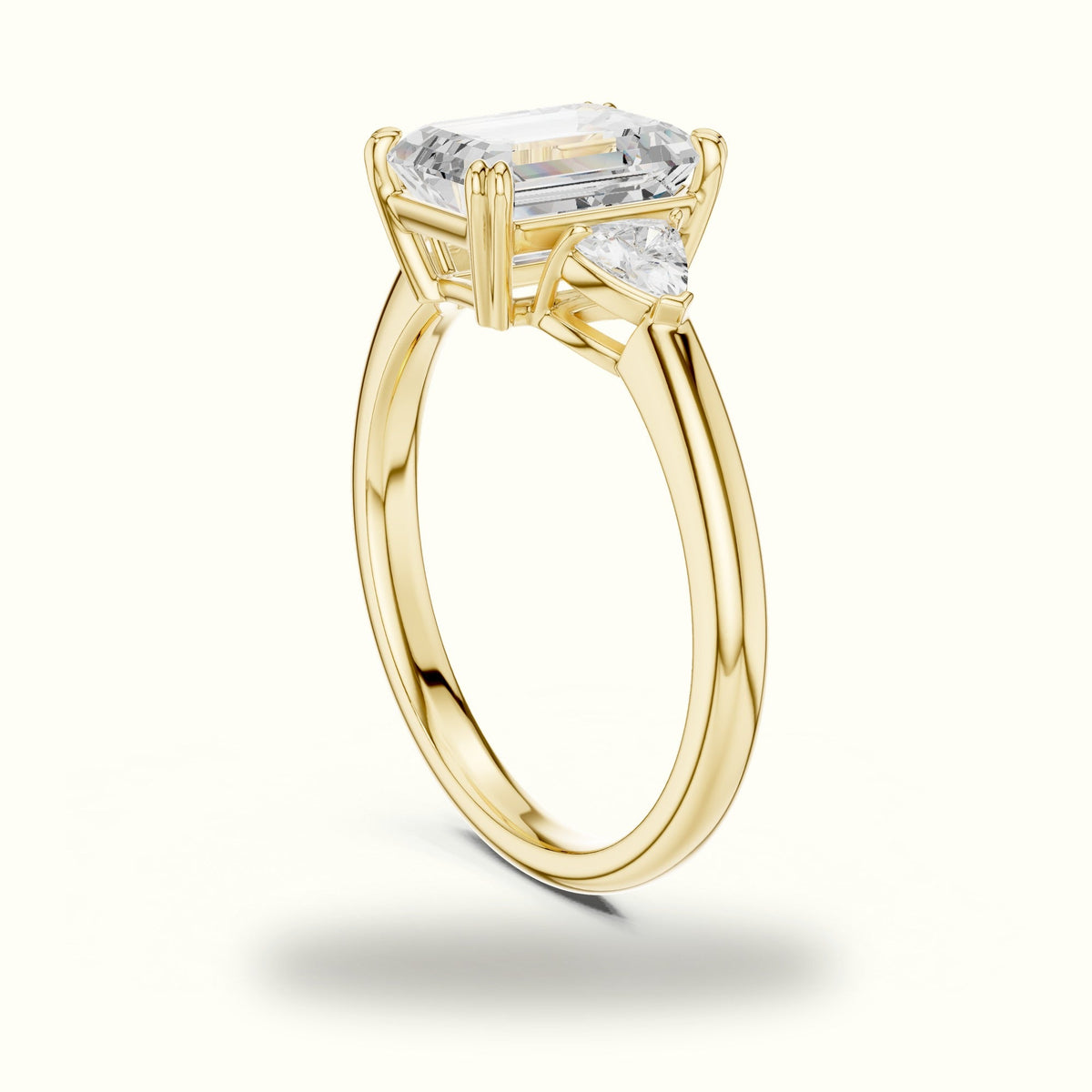 Emerald Three-Stone Basket Lab-Grown Diamond Ring — Yellow gold, view 1 | Crystal N Cuts