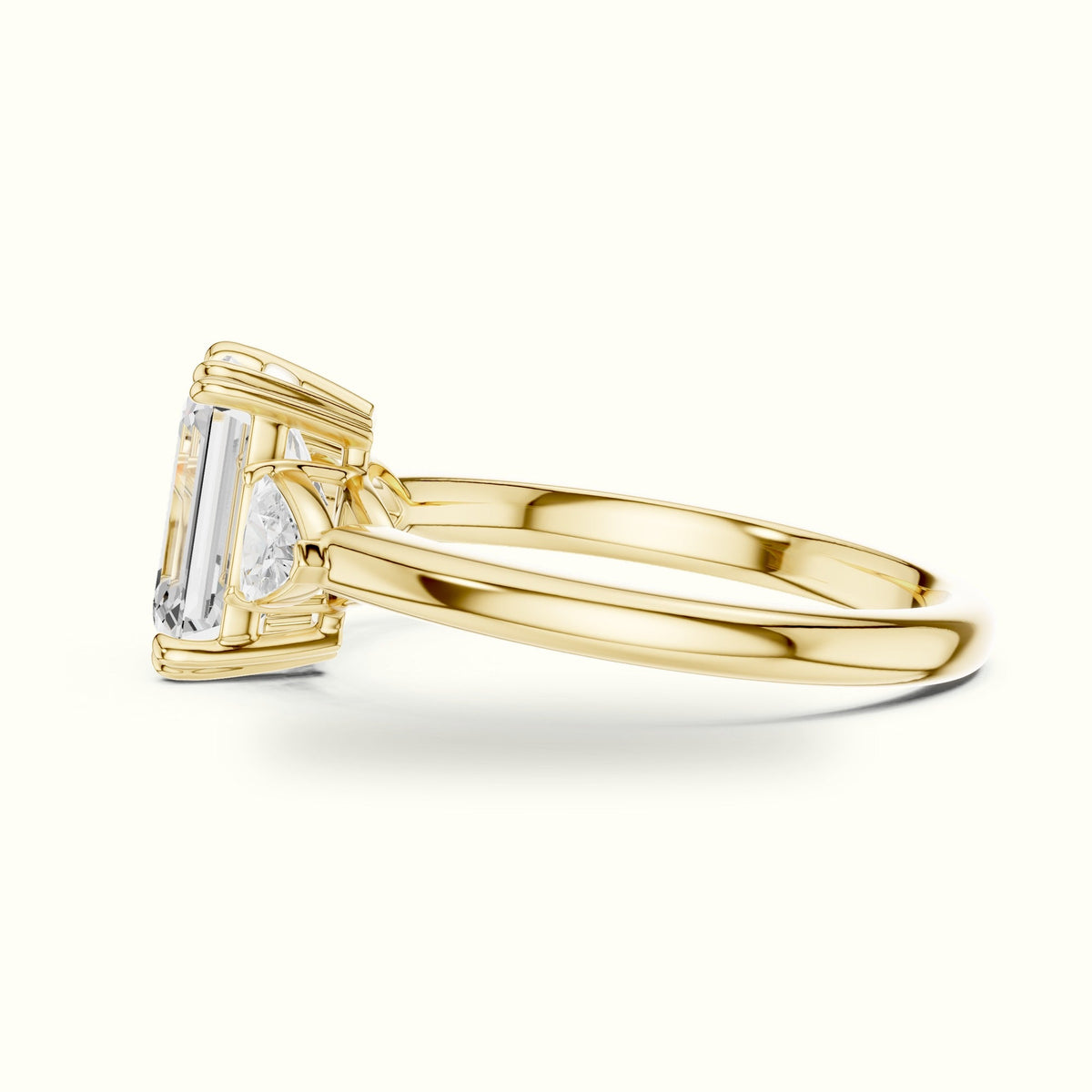 Emerald Three-Stone Basket Lab-Grown Diamond Ring — Yellow gold, view 3 | Crystal N Cuts