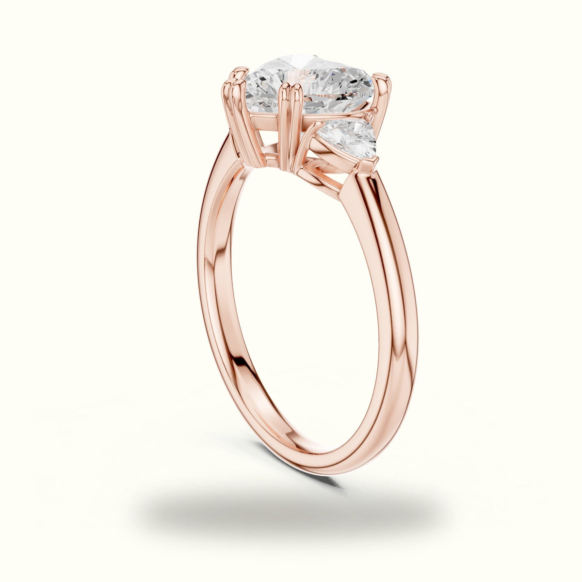 Classic Heart Basket Set Lab-Grown Diamond Three Stone Ring — Rose gold, view 1 | Crystal N Cuts