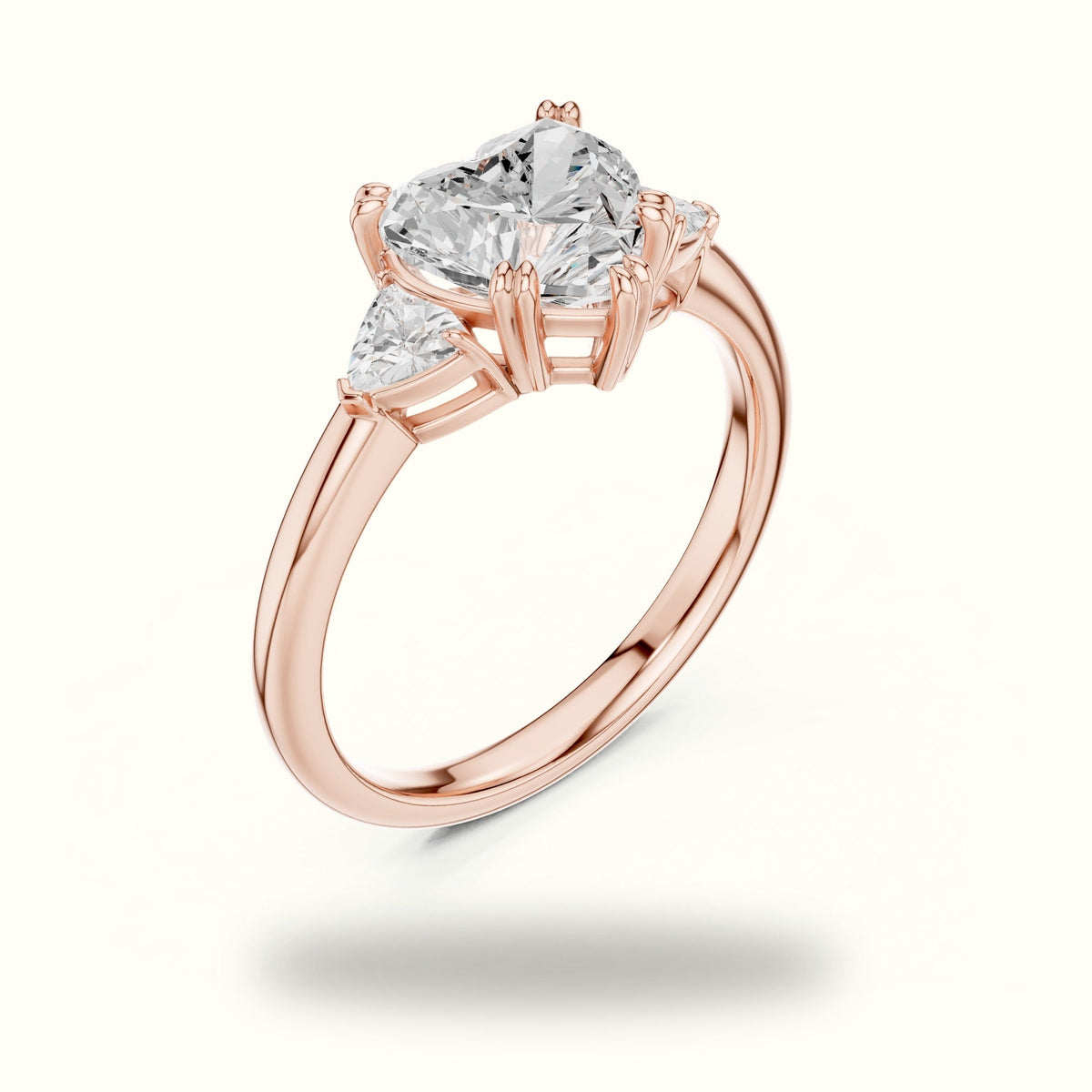 Classic Heart Basket Set Lab-Grown Diamond Three Stone Ring — Rose gold, view 2 | Crystal N Cuts