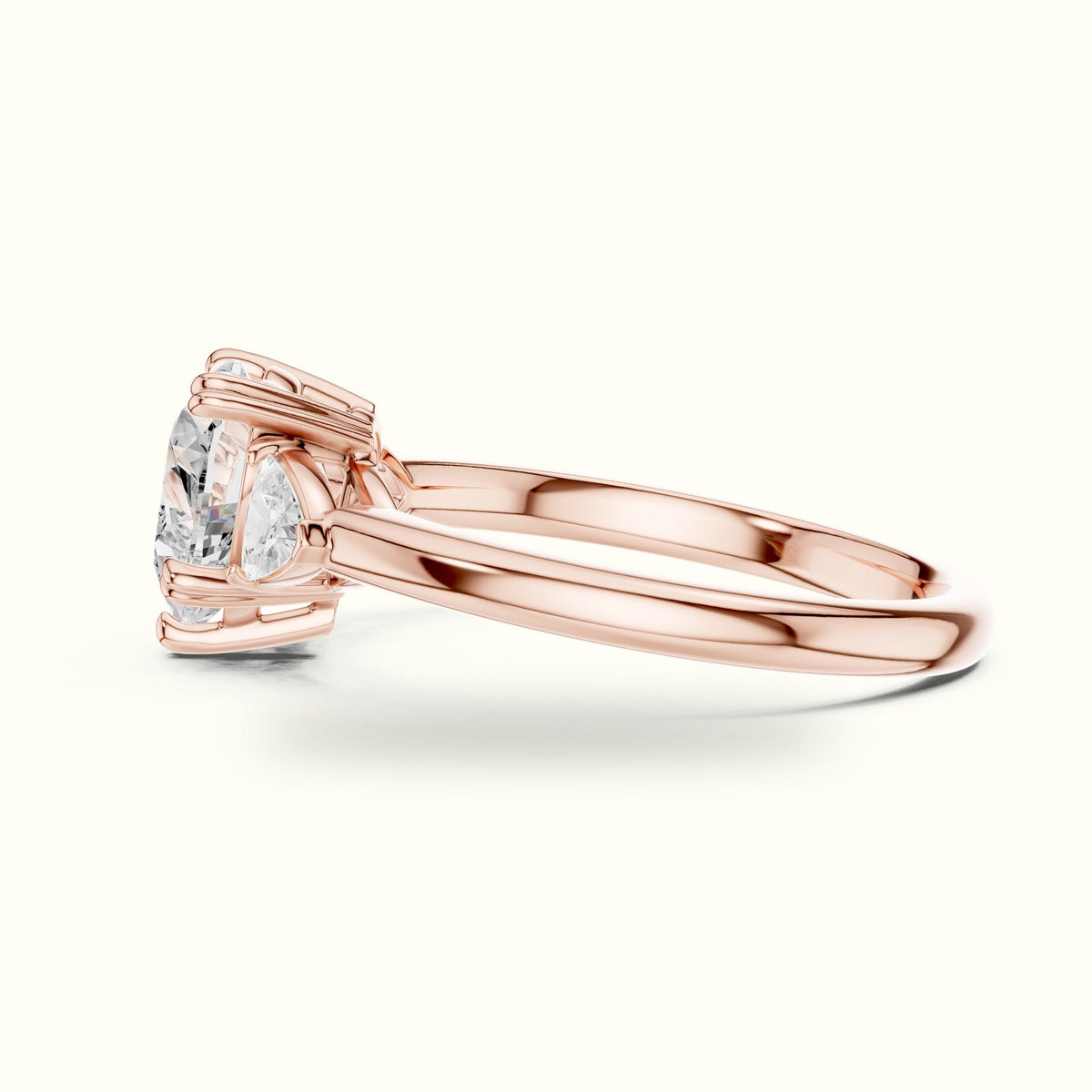 Classic Heart Basket Set Lab-Grown Diamond Three Stone Ring — Rose gold, view 3 | Crystal N Cuts
