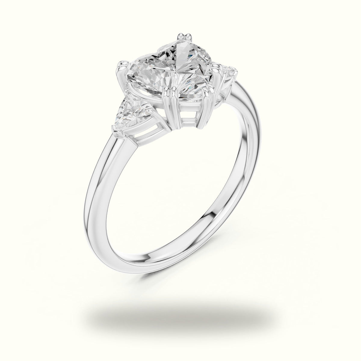 Classic Heart Basket Set Lab-Grown Diamond Three Stone Ring — White gold, view 2 | Crystal N Cuts