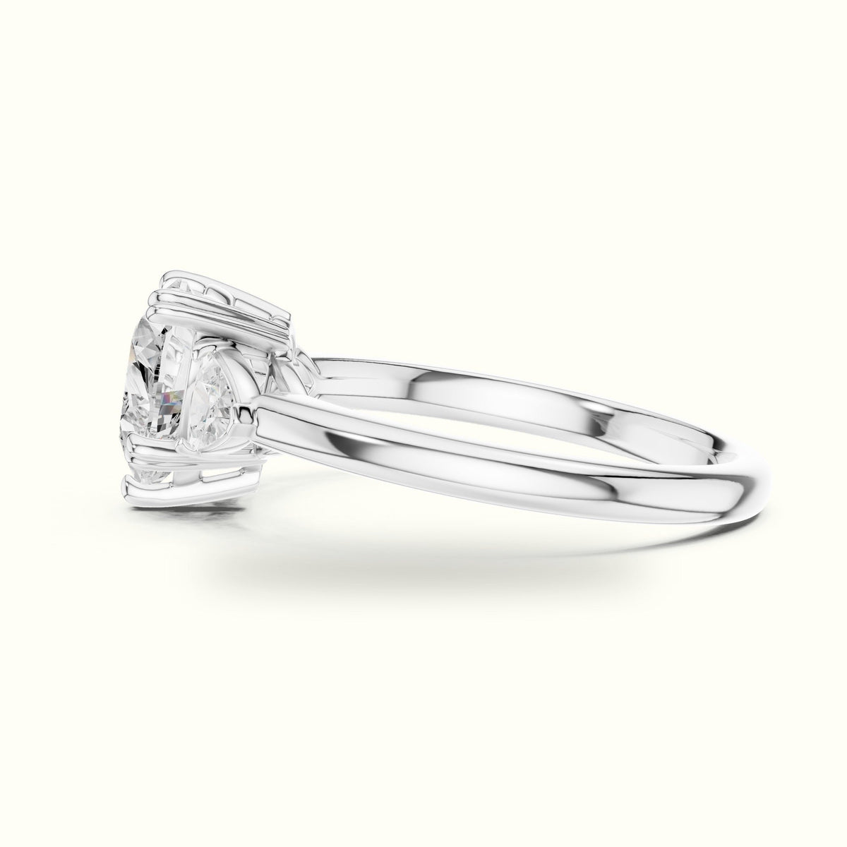 Classic Heart Basket Set Lab-Grown Diamond Three Stone Ring — White gold, view 3 | Crystal N Cuts
