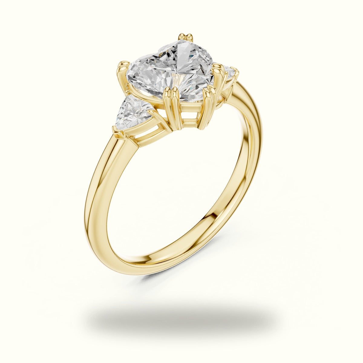 Classic Heart Basket Set Lab-Grown Diamond Three Stone Ring — Yellow gold, view 2 | Crystal N Cuts