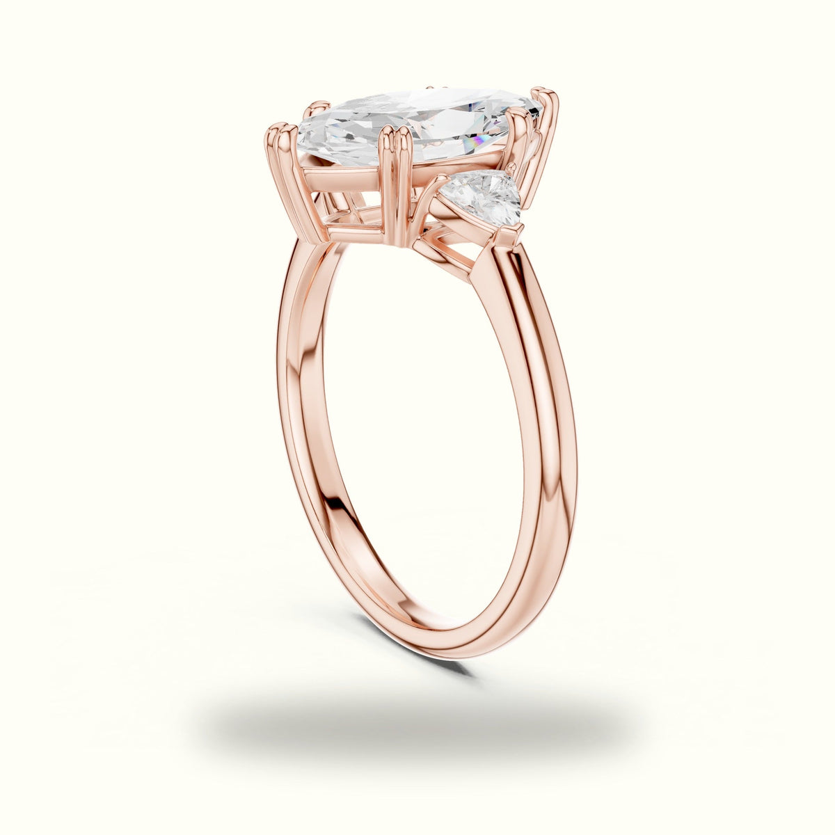 Marquise Basket Set Lab-Grown Diamond Three Stone Ring — Rose gold, view 1 | Crystal N Cuts