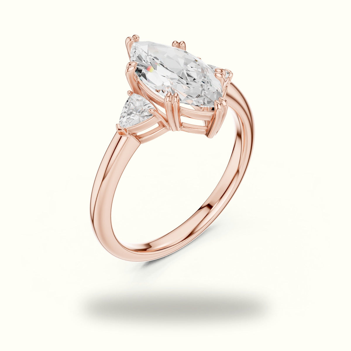 Marquise Basket Set Lab-Grown Diamond Three Stone Ring — Rose gold, view 2 | Crystal N Cuts