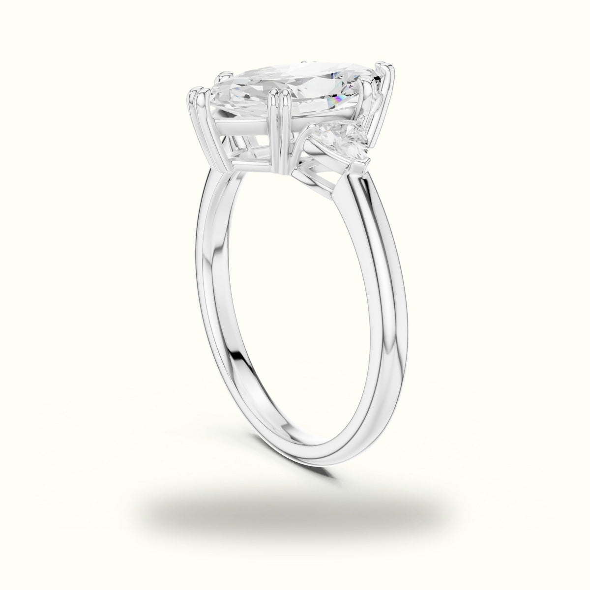 Marquise Basket Set Lab-Grown Diamond Three Stone Ring — White gold, view 1 | Crystal N Cuts
