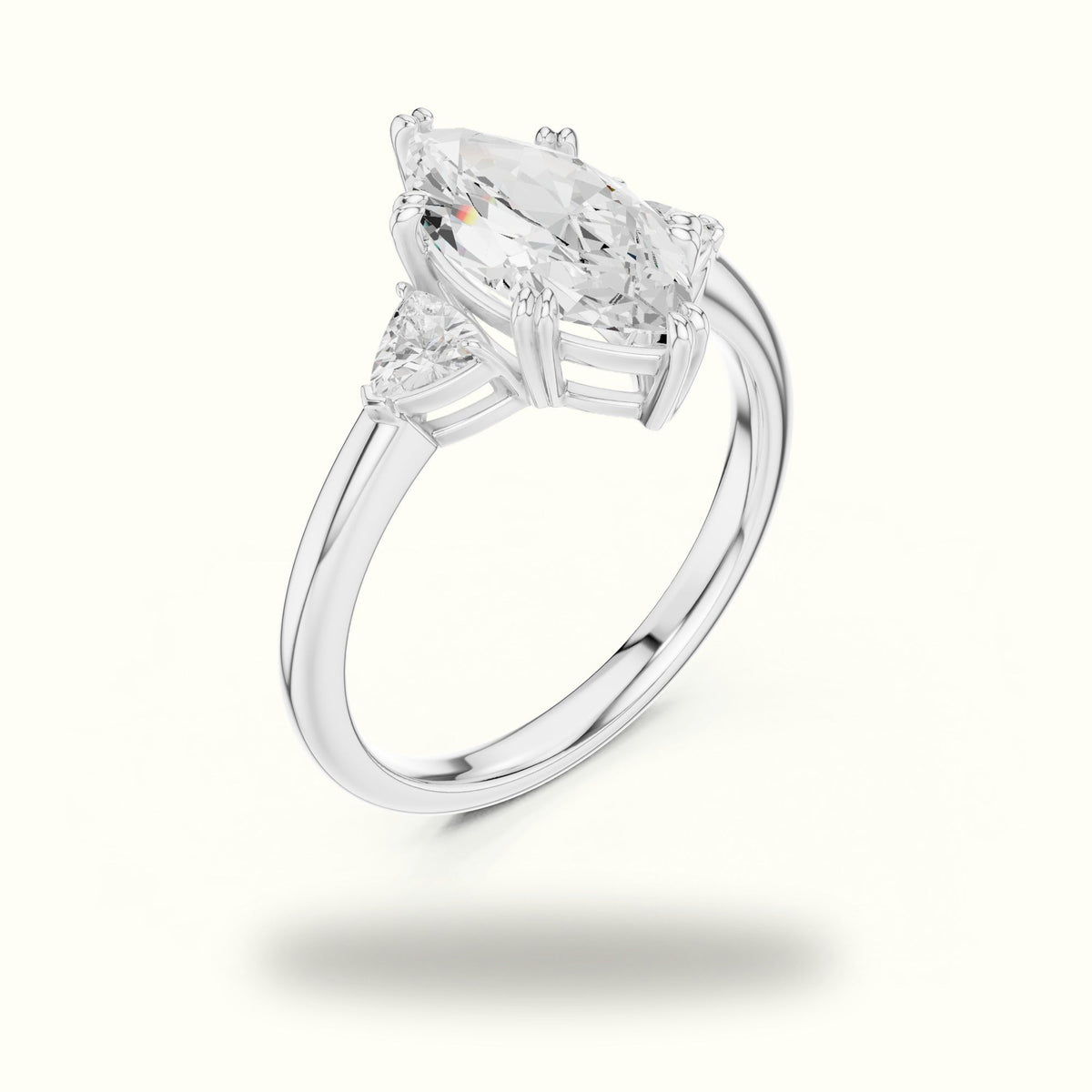 Marquise Basket Set Lab-Grown Diamond Three Stone Ring — White gold, view 2 | Crystal N Cuts