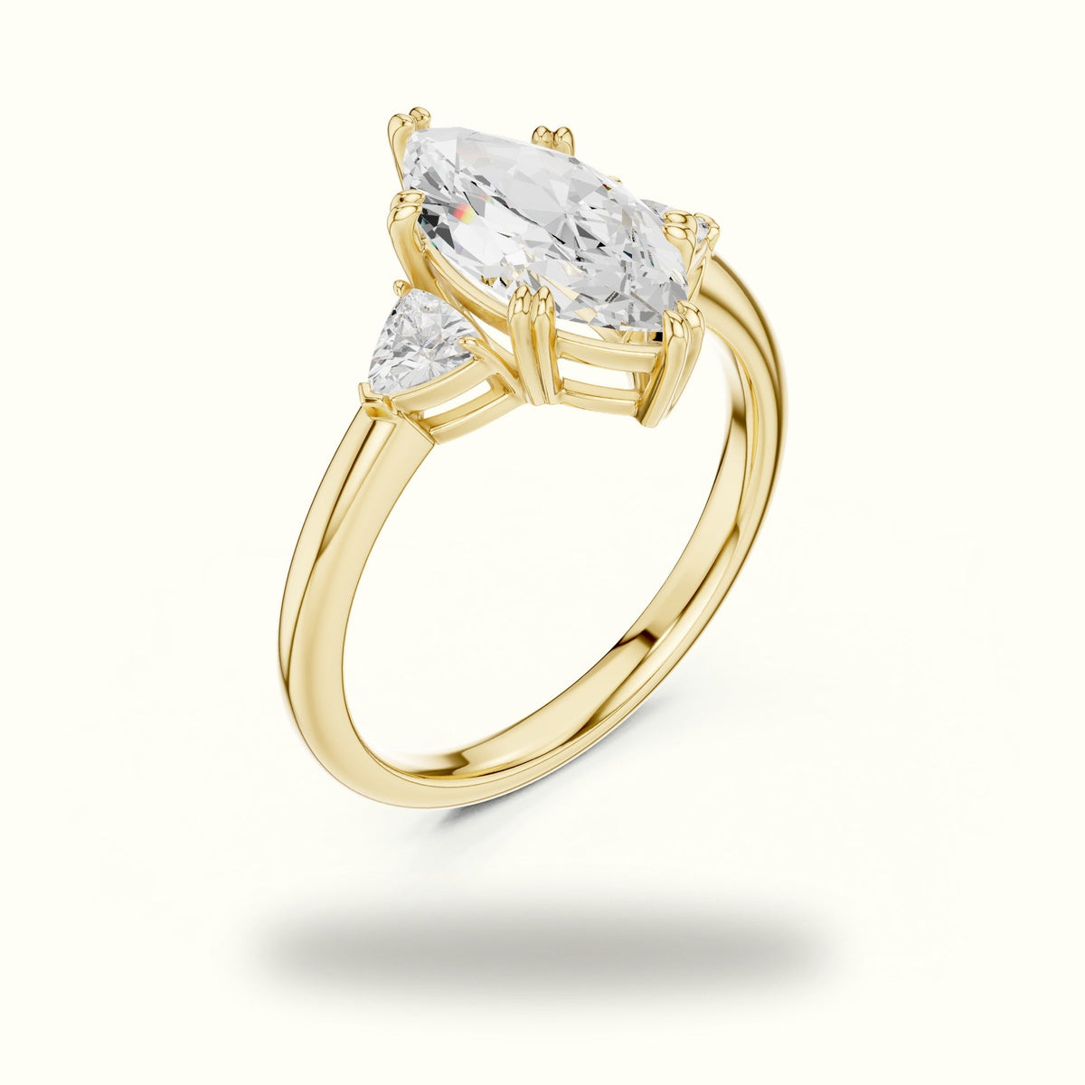 Marquise Basket Set Lab-Grown Diamond Three Stone Ring — Yellow gold, view 2 | Crystal N Cuts