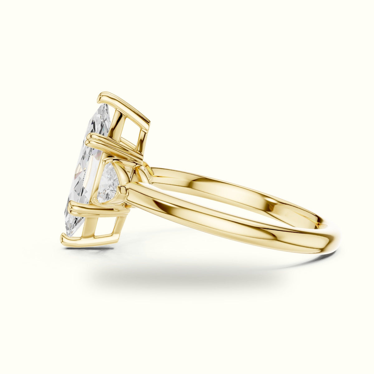 Marquise Basket Set Lab-Grown Diamond Three Stone Ring — Yellow gold, view 3 | Crystal N Cuts