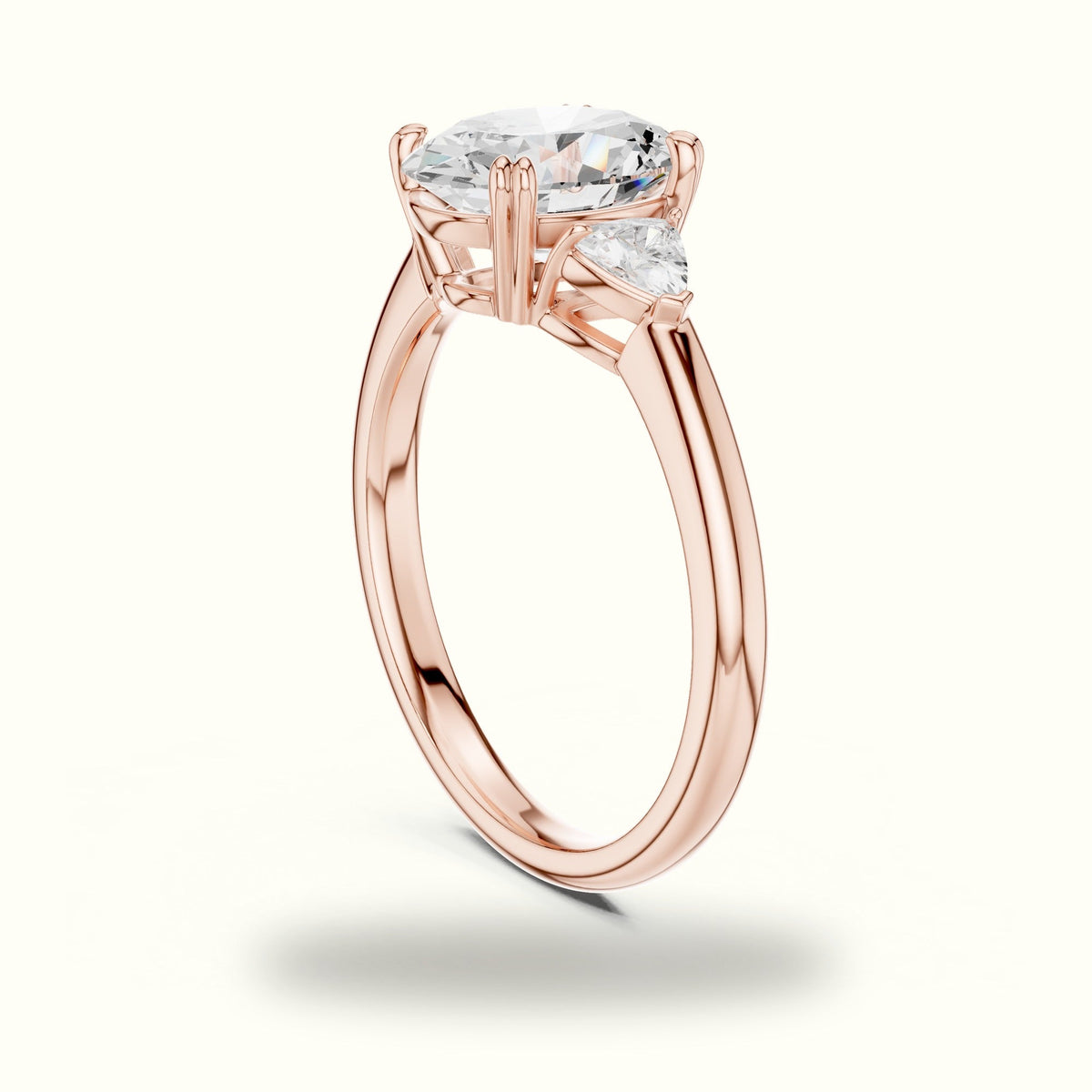 Oval Basket Lab-Grown Diamond Three-Stone Ring — Rose gold, view 1 | Crystal N Cuts
